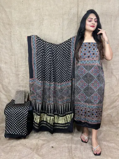 Modal natural handblock print 3 pic suit